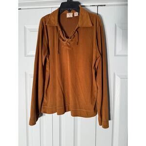 Mountain Lake Casuals Pullover Long Sleeve Lace up Woman's Size XL Camel Brown
